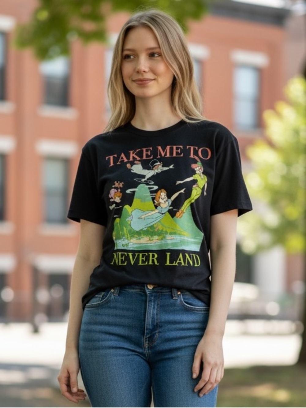Disney Peter Pan Never Land Graphic Tee Black S Small Retro Cottagecore Pixie‎